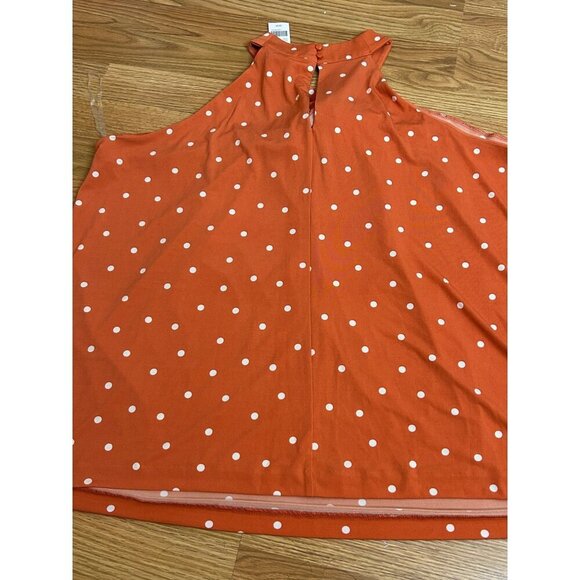 Lane Bryant Blouse Women 22/24 Orange White Polka Dots Twisted Halter-Neck NWT - Picture 2 of 5